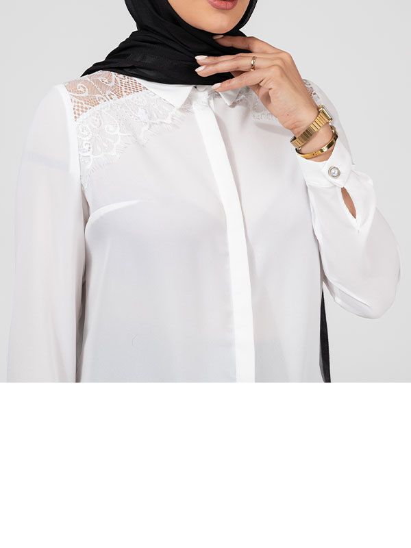 شومیز زنانه مجلسی کرپ حریر تور دار پشت باز یقه دراپه کلاسیک آنیکا