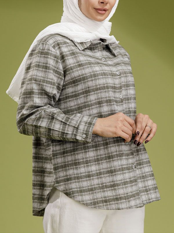تونیک زنانه پشمی چهارخونه یقه مردانه 50113
