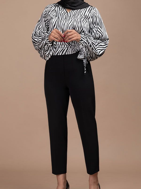شلوار زنانه پارچه ای کرپ مازراتی راسته کژوال روشنک