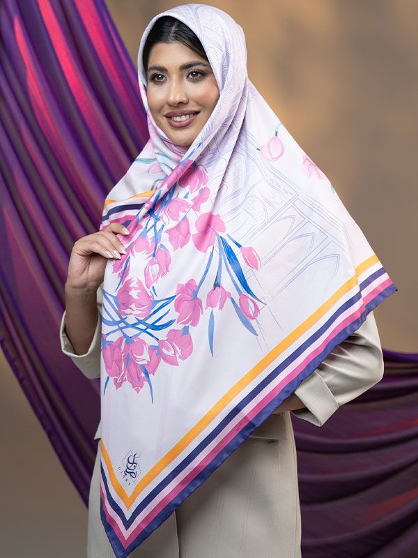 روسری ابریشم مسجد صورتی -