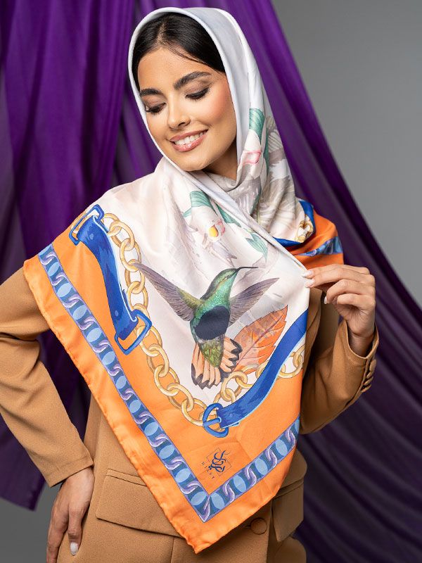 روسری ابریشم کیش و پرنده قبا -
