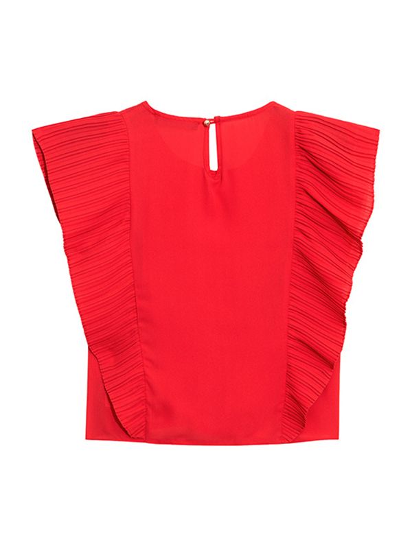 بلوز زنانه مجلسی یقه گرد کرپ حریر پلیسه ای چکاوک - نمای دوم