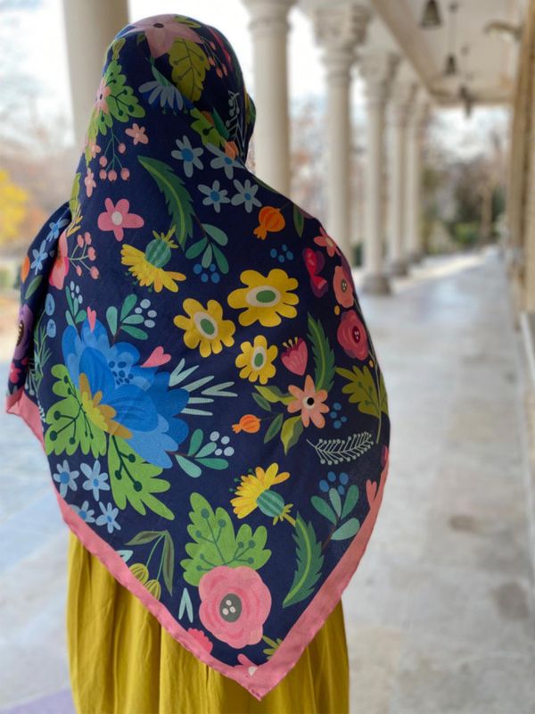 روسری باغ بهشت سرمه ای G010 - 