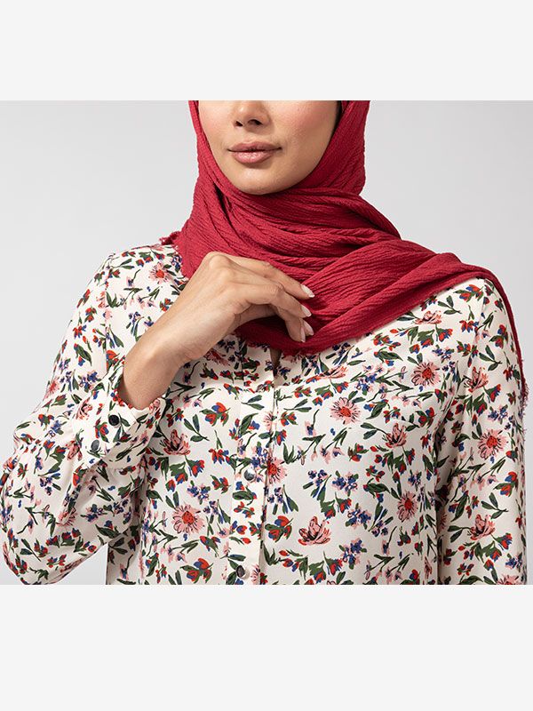 شومیز زنانه کرپ ژرژت یقه ایستاده طرح دار کلاسیک ژیلا