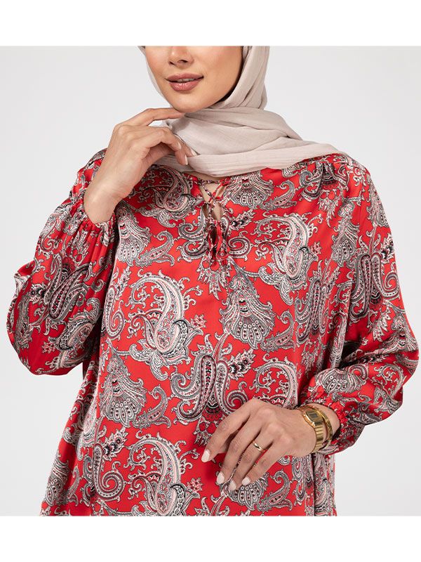 بلوز زنانه ساتن سیلک طرح دار کلاسیک شاینا