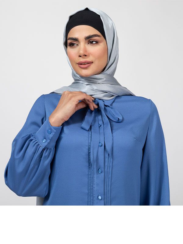 شومیز زنانه کرپ حریر یقه کرواتی نواز دوزی شده کلاسیک فرحناز