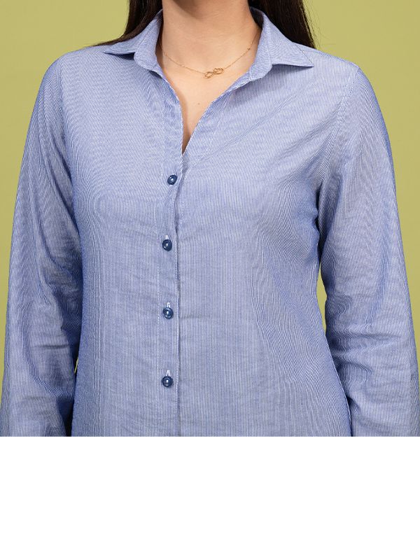 شومیز زنانه کتان راه راه کژوال تابستانی یقه مردانه پریناز