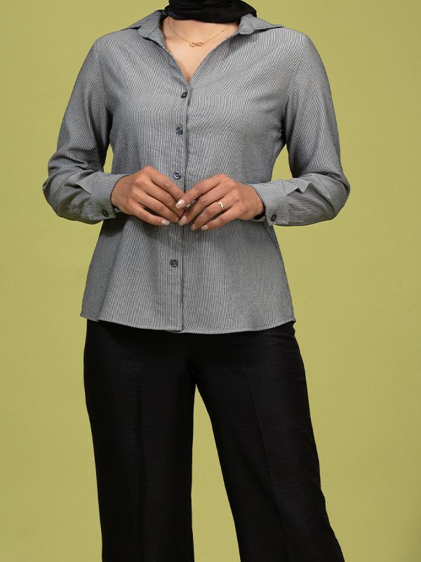 شومیز زنانه کتان راه راه کژوال تابستانی یقه مردانه پریناز