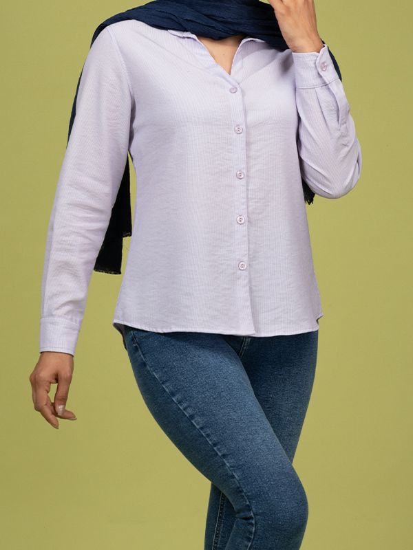 شومیز زنانه کتان راه راه کژوال تابستانی یقه مردانه پریناز