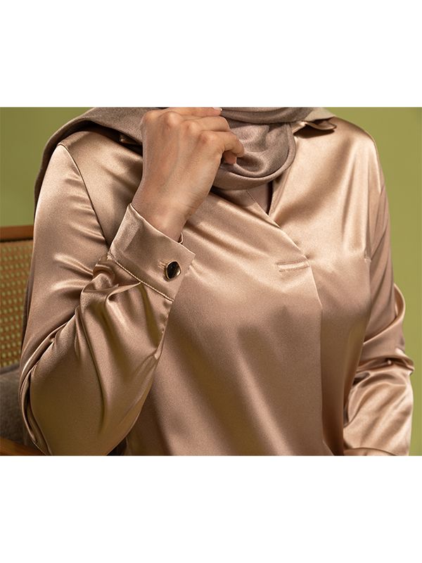 بلوز زنانه ساتن یقه مردانه کلاسیک آستین بلند فروغ
