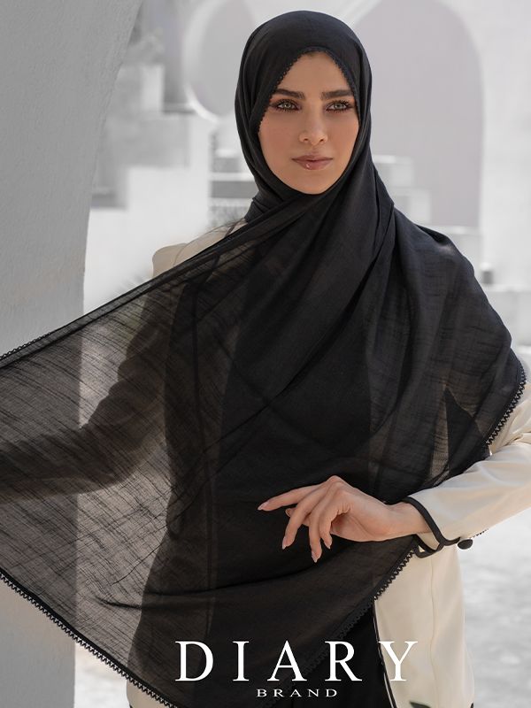 شال نواردوزی کتان مشکی
