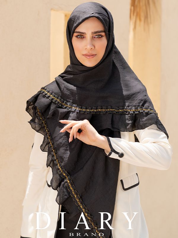 روسری‌نخ نواردوزی طلایی مشکی