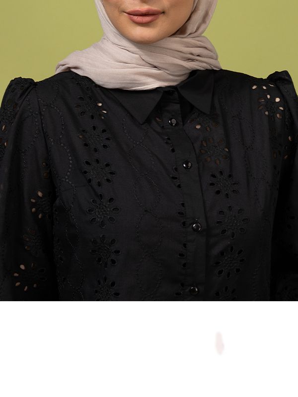 شومیز زنانه خامه دوزی تابستانی یقه مردانه آستین بلند آرمینا