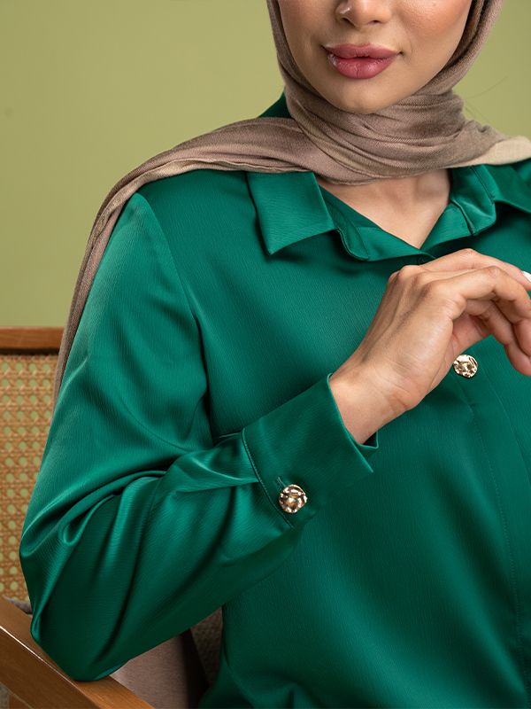 شومیز زنانه ساتن زارا یقه مردانه آستین بلند درای دکمه تزیینی مهناز