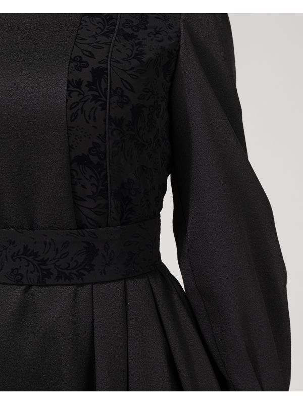 پیراهن زنانه  آستین بلند کتان لمه مغزی دوزی مخمل 80100