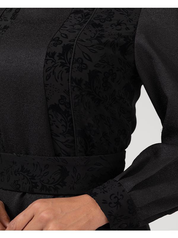 پیراهن زنانه  آستین بلند کتان لمه مغزی دوزی مخمل 80100