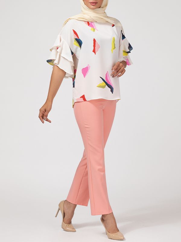 بلوز زنانه کرپ ژرژت سایز بزرگ آستین کلوش 40110