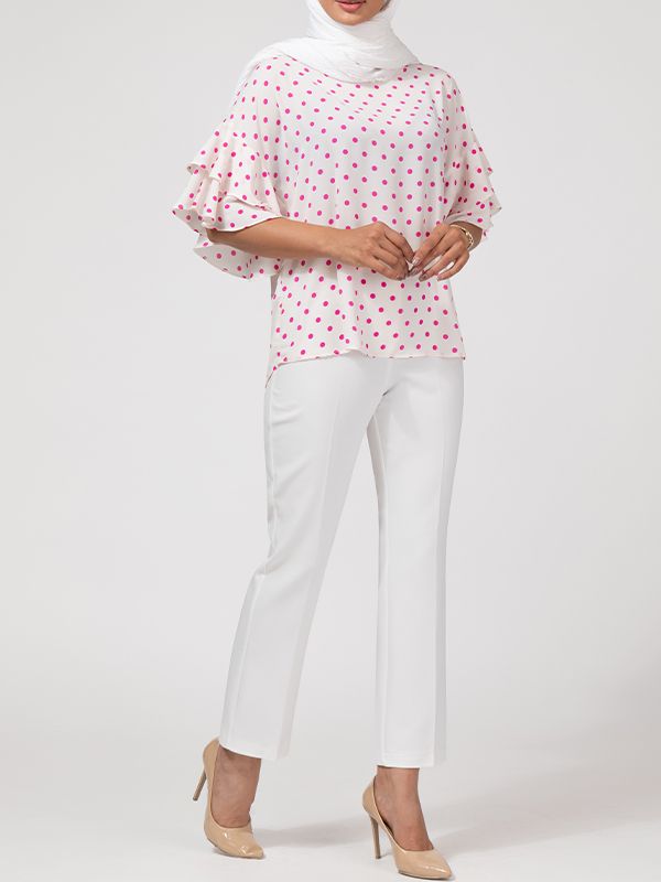 بلوز زنانه کرپ ژرژت سایز بزرگ آستین کلوش 40110