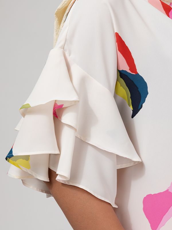 بلوز زنانه کرپ ژرژت سایز بزرگ آستین کلوش 40110