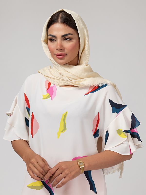 بلوز زنانه کرپ ژرژت سایز بزرگ آستین کلوش 40110