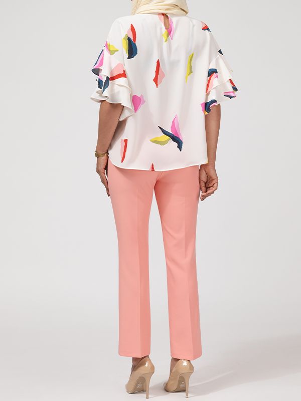 بلوز زنانه کرپ ژرژت سایز بزرگ آستین کلوش 40110