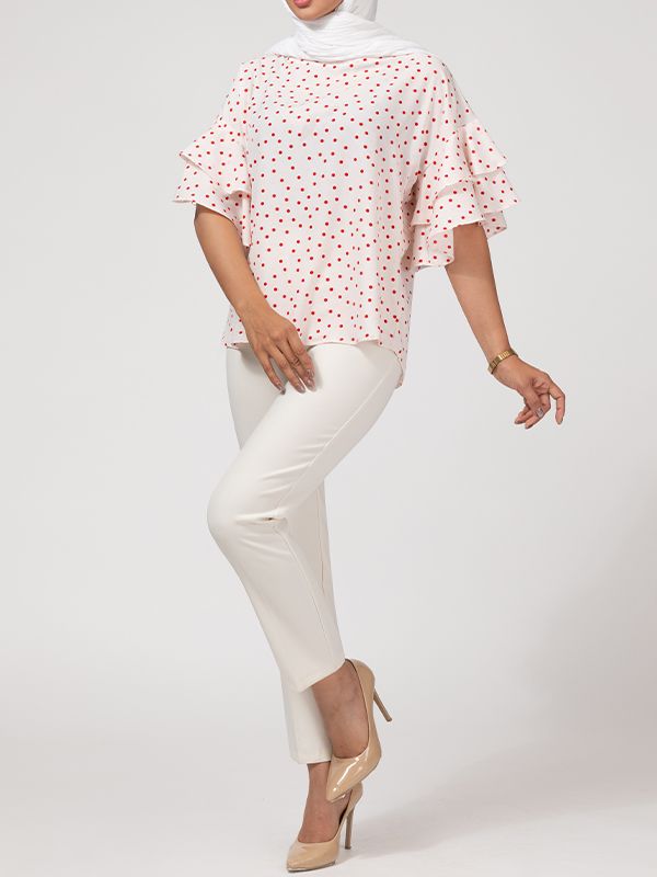 بلوز زنانه کرپ ژرژت سایز بزرگ آستین کلوش 40110