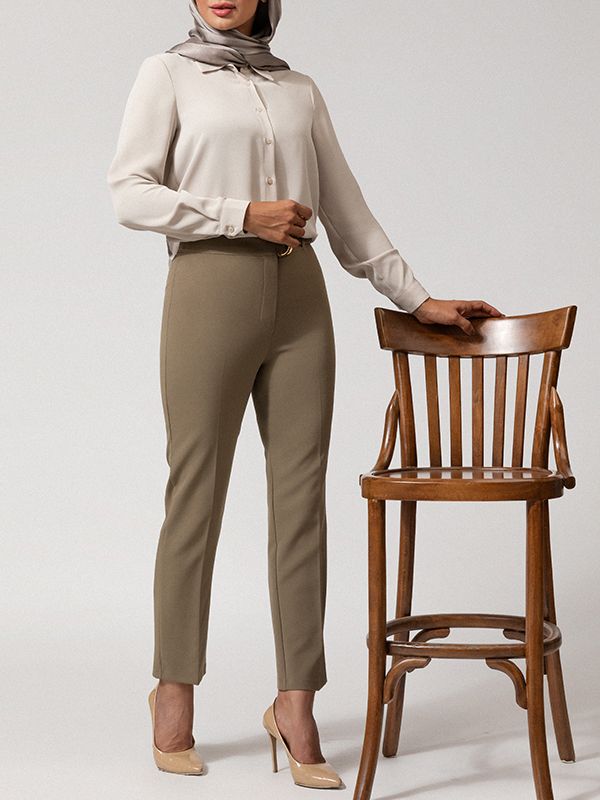 شومیز زنانه بیسیک آستین بلند یقه مردانه 30104