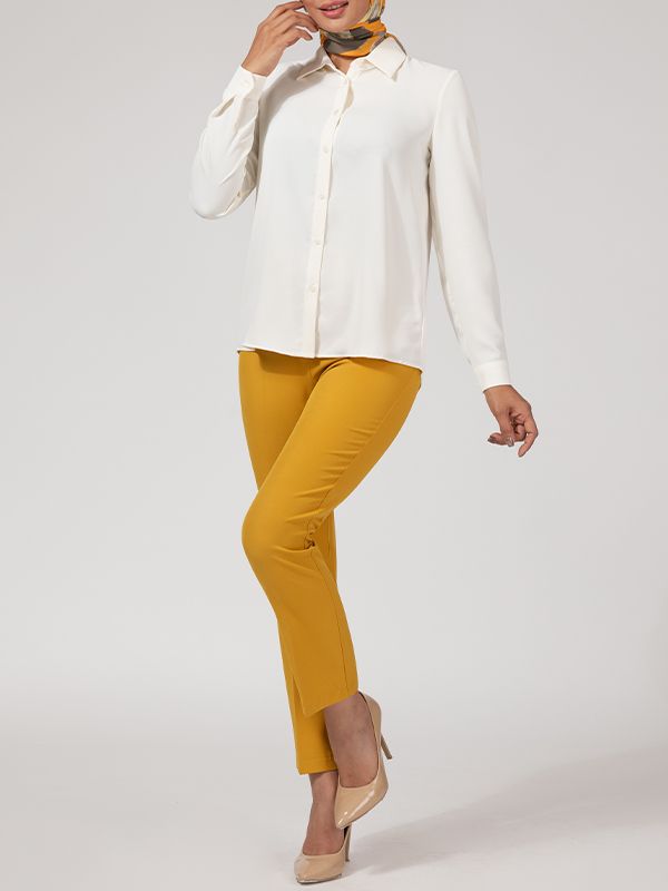 شومیز زنانه بیسیک آستین بلند یقه مردانه 30104