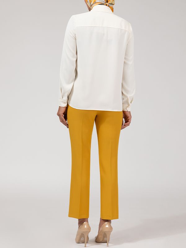 شومیز زنانه بیسیک آستین بلند یقه مردانه 30104