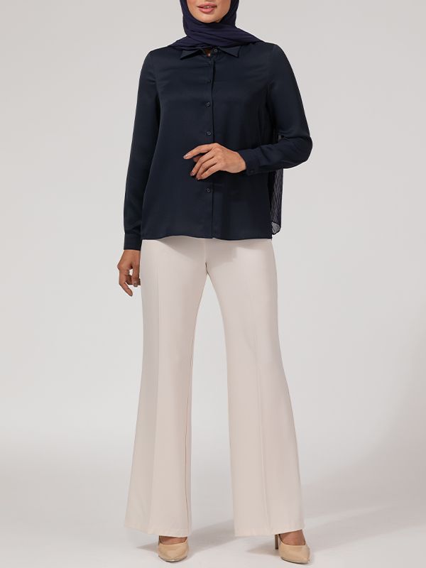 شومیز زنانه بیسیک آستین بلند یقه مردانه 30104