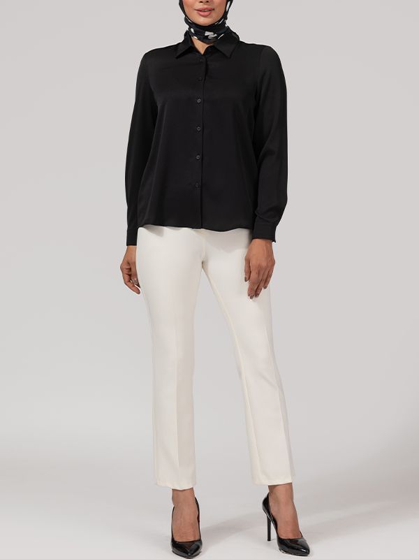 شومیز زنانه بیسیک آستین بلند یقه مردانه 30104