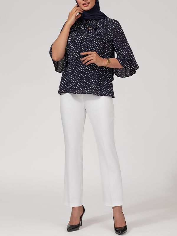 بلوز زنانه مجلسی آستین سه ربع کلوش یقه کرواتی کرپ ژورژت 40109