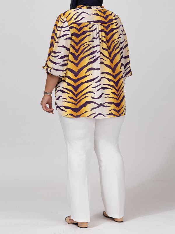 بلوز زنانه سایز بزرگ کرپ ژورژت یقه ایستاده چین داره 40111