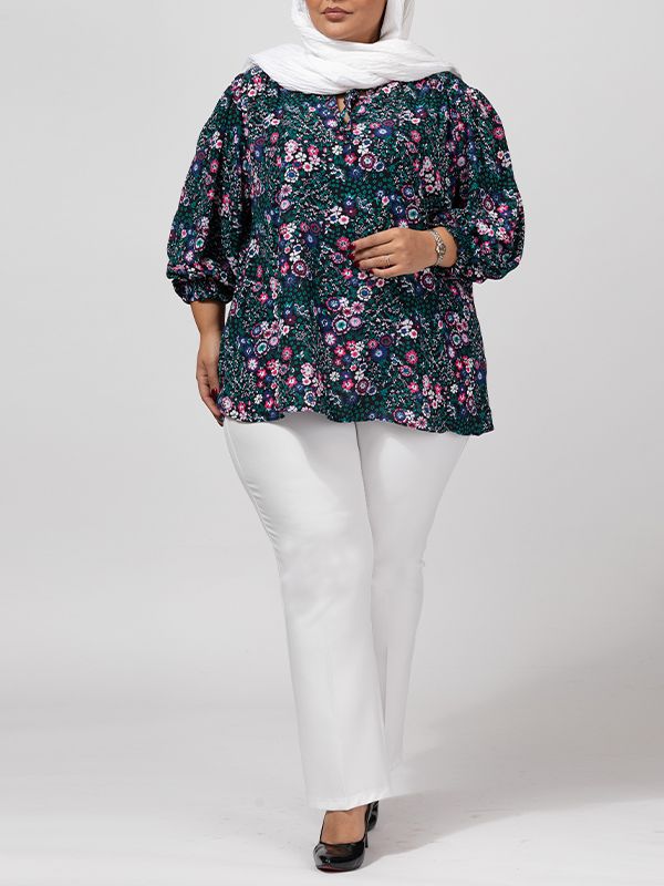 بلوز زنانه سایز بزرگ کرپ ژورژت یقه ایستاده چین داره 40111