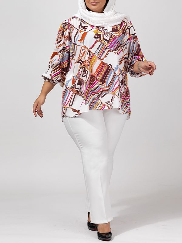 بلوز زنانه سایز بزرگ کرپ ژورژت یقه ایستاده چین داره 40111