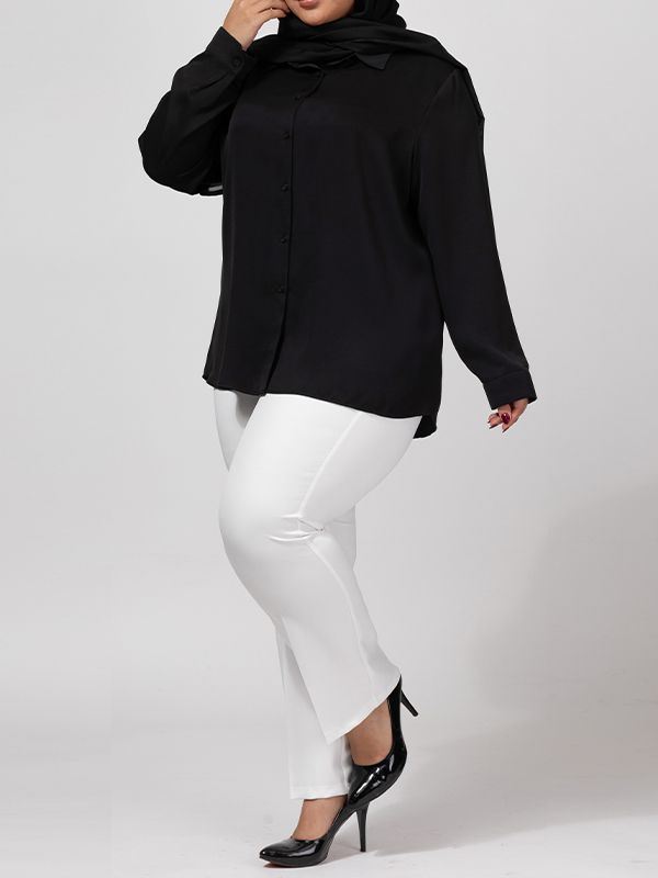 شومیز زنانه سایز بزرگ کرپ یقه مردانه آستین بلند 30106