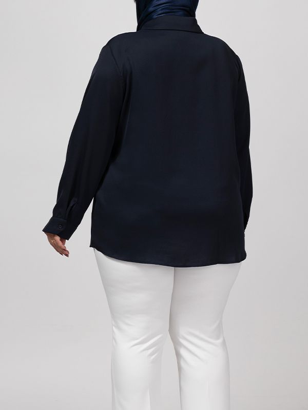 شومیز زنانه سایز بزرگ کرپ یقه مردانه آستین بلند 30106