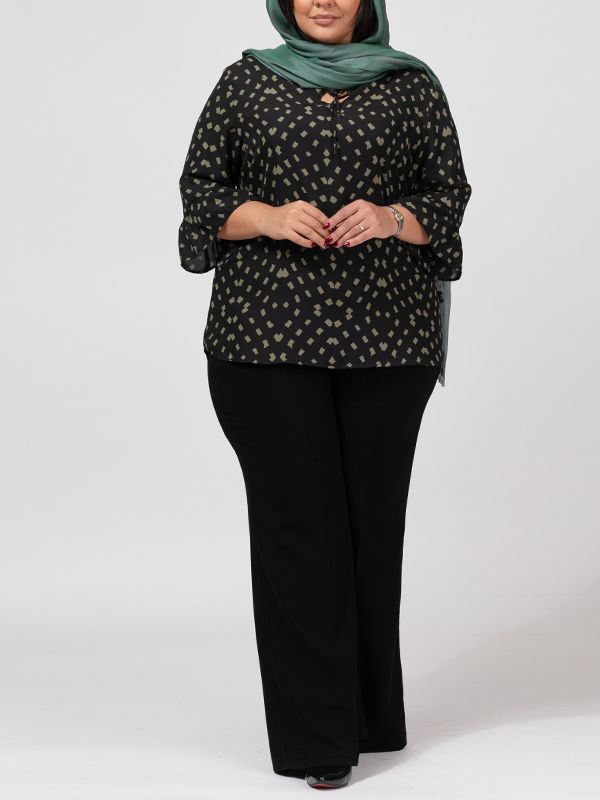 بلوز زنانه سایز بزرگ آستین سه ربع کرپ 40108