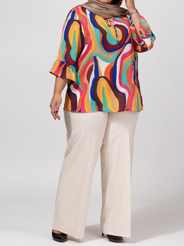 بلوز زنانه سایز بزرگ آستین سه ربع کرپ 40108