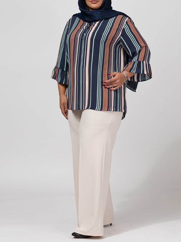 بلوز زنانه سایز بزرگ آستین سه ربع کرپ 40108