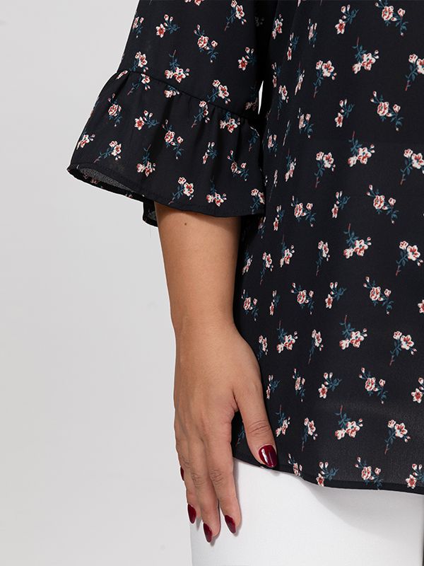 بلوز زنانه سایز بزرگ آستین سه ربع کرپ 40108