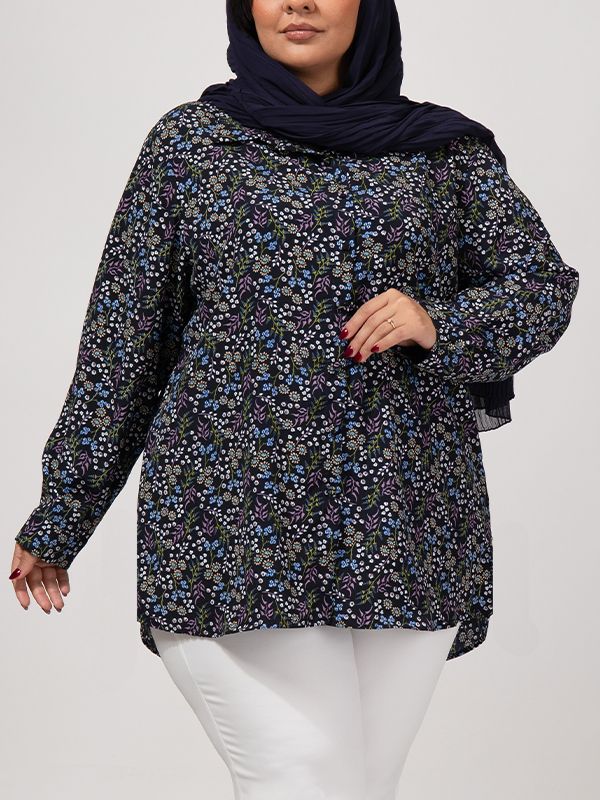 تونیک زنانه سایز بزرگ کرپ طرحدار آستین بلند 50103