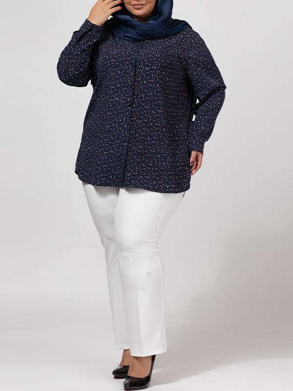 تونیک زنانه سایز بزرگ کرپ طرحدار آستین بلند 50103