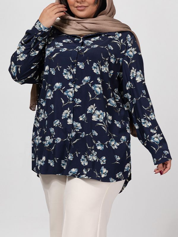 تونیک زنانه سایز بزرگ کرپ طرحدار آستین بلند 50103