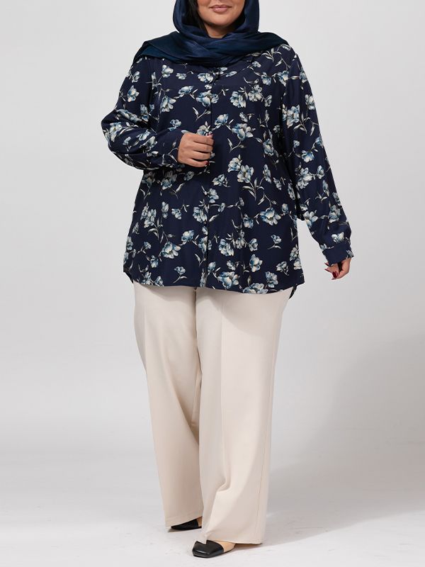 تونیک زنانه سایز بزرگ کرپ طرحدار آستین بلند 50103