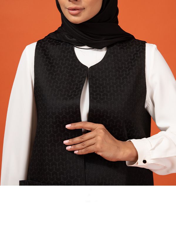 وست زنانه ژاکارد آستر دار جیب دار کلاسیک 70101