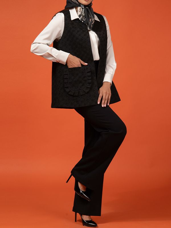 وست زنانه ژاکارد آستر دار جیب دار کلاسیک 70101