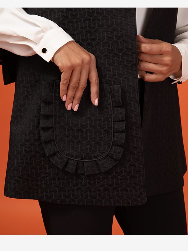 وست زنانه ژاکارد آستر دار جیب دار کلاسیک 70101