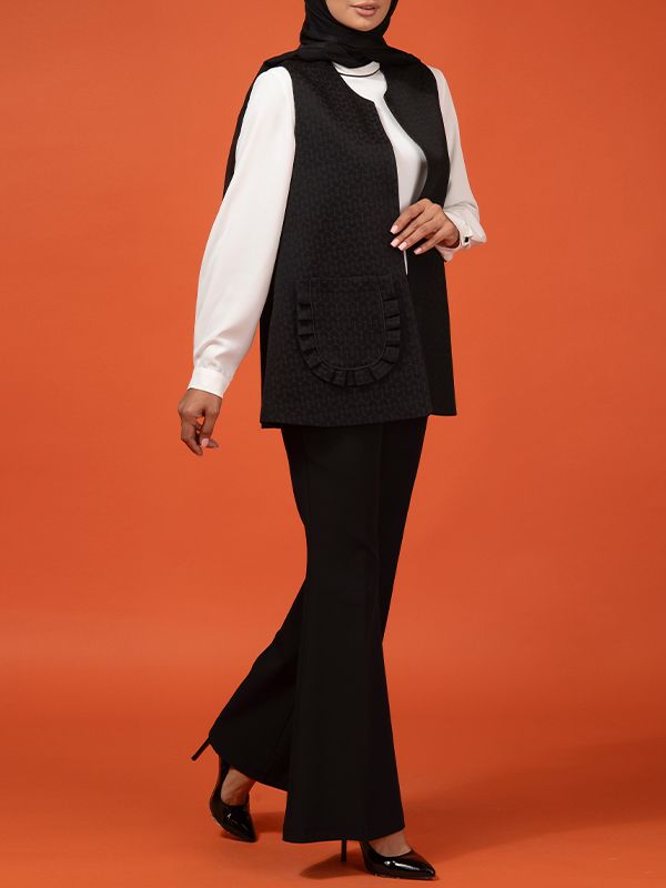 وست زنانه ژاکارد آستر دار جیب دار کلاسیک 70101