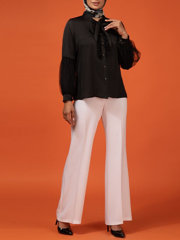 شومیز زنانه آستین بلند ساتن مجلسی یقه کرواتی 30101